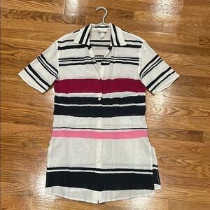 Vintage La Perla Corton Striped Short Sleeve Button-Up Tunic Cotton Shirt size 8